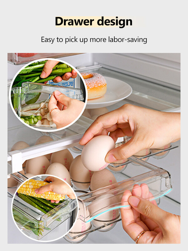 Τύπος συρταριού Κουτί αποθήκευσης τροφίμων για ψυγείο Clear Fruit Organizer Βάση ράφι κάτω από το ράφι Slide Πλαστικό δοχείο κουζίνας