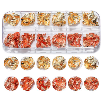 12 rešetki Zlatne folije Nepravilne prekrasne svjetlucave aluminijske ljuskice Paillette Chip Design Sjajne svjetlucave Ukrasi za nokte