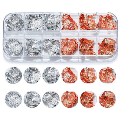 12 rešetki Zlatne folije Nepravilne prekrasne svjetlucave aluminijske ljuskice Paillette Chip Design Sjajne svjetlucave Ukrasi za nokte