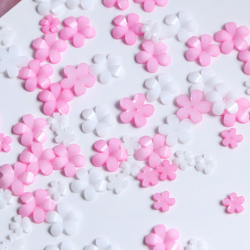 Kawaii rózsaszín fehér virág körömbűvölők 3D virágok strasszos körömalkatrészek dekorációk manikűr kellékek kiegészítők