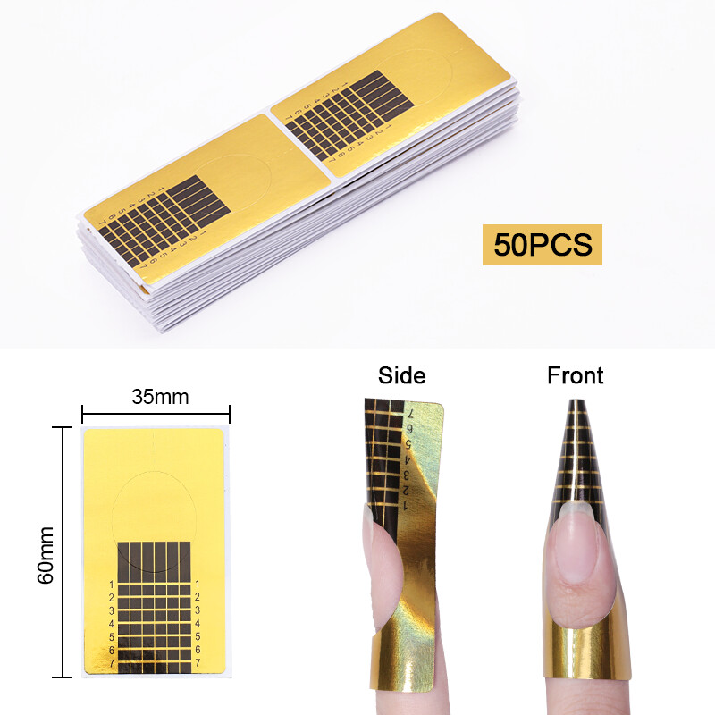 Sfaturi franțuzești pentru formă de unghii Forme de curl cu gel UV acrilic pentru extensie 50 buc. Autocolant pentru unghii Ghid de artă Mucegai pentru șablon pentru manichiură Instrument acrilic