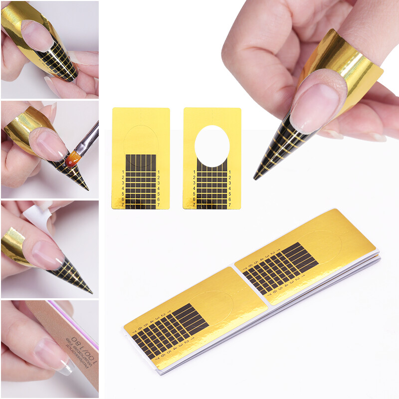 Sfaturi franțuzești pentru formă de unghii Forme de curl cu gel UV acrilic pentru extensie 50 buc. Autocolant pentru unghii Ghid de artă Mucegai pentru șablon pentru manichiură Instrument acrilic