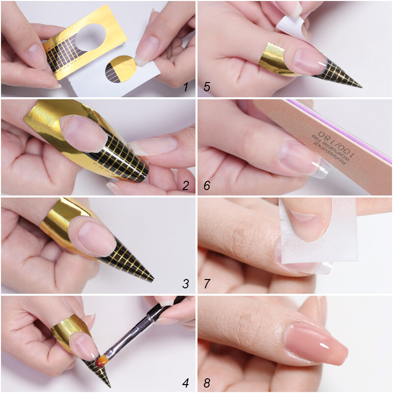 Sfaturi franțuzești pentru formă de unghii Forme de curl cu gel UV acrilic pentru extensie 50 buc. Autocolant pentru unghii Ghid de artă Mucegai pentru șablon pentru manichiură Instrument acrilic