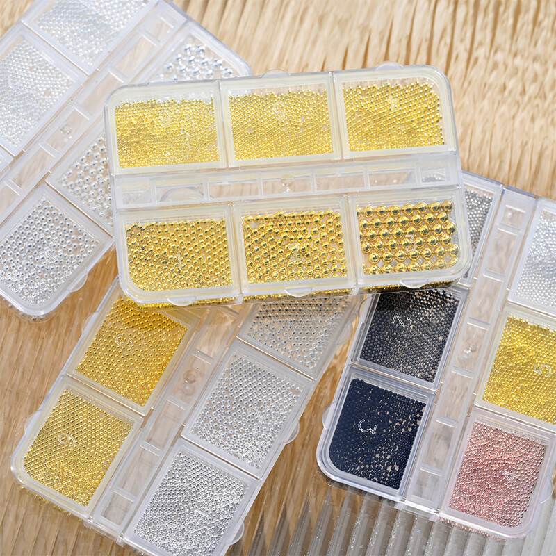 6 pojaseva/kutija Perle od kavijara od nehrđajućeg čelika Nail Art Mješovite veličine Legirano zlato/srebro Gun Bead Privjesci za nokte 0,8-3 mm Mikro kuglica za manikuru