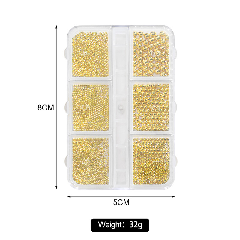 6 pojaseva/kutija Perle od kavijara od nehrđajućeg čelika Nail Art Mješovite veličine Legirano zlato/srebro Gun Bead Privjesci za nokte 0,8-3 mm Mikro kuglica za manikuru