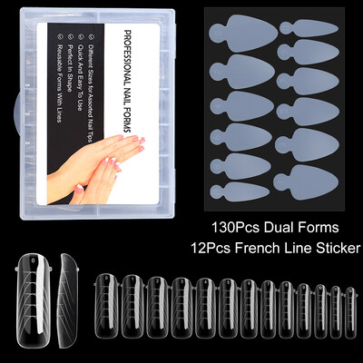 Dvostruki oblici Nokti Brza izgradnja Poli kalup za gel za nokte sa 12kom silikonskih francuskih naljepnica za nadogradnju noktiju Savjeti za gornje kalupe