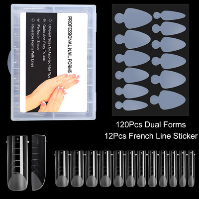 Dvostruki oblici Nokti Brza izgradnja Poli kalup za gel za nokte sa 12kom silikonskih francuskih naljepnica za nadogradnju noktiju Savjeti za gornje kalupe