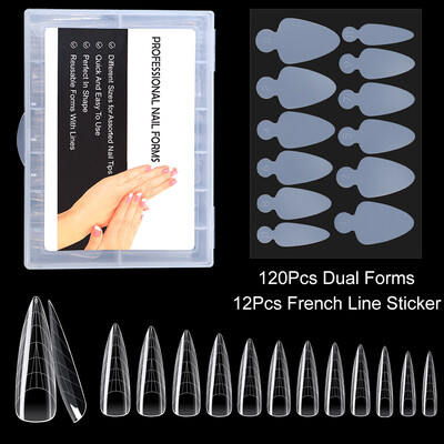 Dvostruki oblici Nokti Brza izgradnja Poli kalup za gel za nokte sa 12kom silikonskih francuskih naljepnica za nadogradnju noktiju Savjeti za gornje kalupe