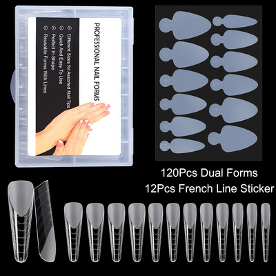 Dvostruki oblici Nokti Brza izgradnja Poli kalup za gel za nokte sa 12kom silikonskih francuskih naljepnica za nadogradnju noktiju Savjeti za gornje kalupe