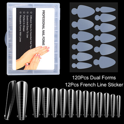 Dvostruki oblici Nokti Brza izgradnja Poli kalup za gel za nokte sa 12kom silikonskih francuskih naljepnica za nadogradnju noktiju Savjeti za gornje kalupe