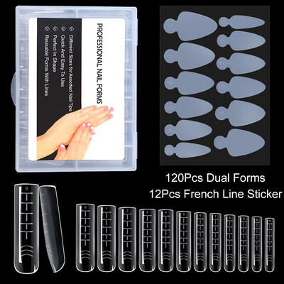 Dvostruki oblici Nokti Brza izgradnja Poli kalup za gel za nokte sa 12kom silikonskih francuskih naljepnica za nadogradnju noktiju Savjeti za gornje kalupe