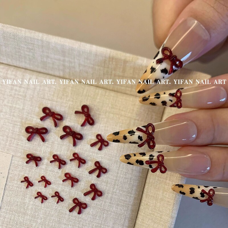  50 kom. Mini mašnica od smole crvene boje vina Jednostavne linije Privjesci za nokte s lukom u čvorove 3D ukrasi za nokte od smole DIY dodaci za nokte