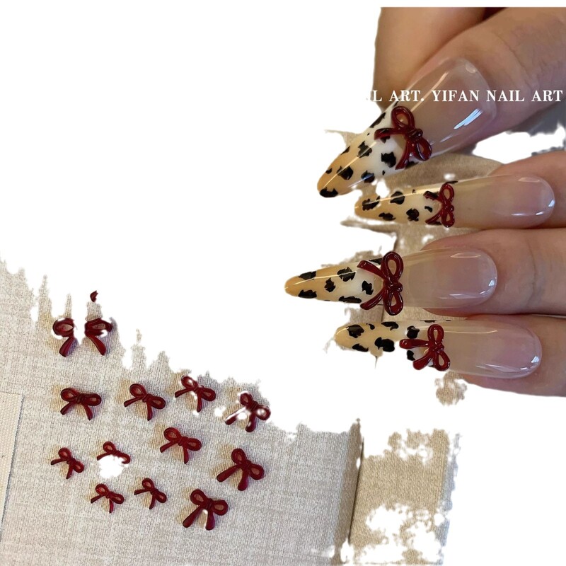  50 kom. Mini mašnica od smole crvene boje vina Jednostavne linije Privjesci za nokte s lukom u čvorove 3D ukrasi za nokte od smole DIY dodaci za nokte