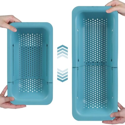 A mosogató feletti szűrőszűrő kosár mosása Zöldségek és gyümölcsök, kihúzható, új otthoni konyhai eszközök (8W X 14-19L X 2,8H)