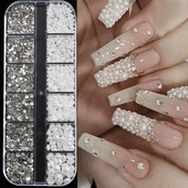 400PCS nokti biserni stereo ukrasi za nokte nokti s ravnim dnom DIY umjetnički ukrasi multi-style biserni nakit miješani trodimenzionalni