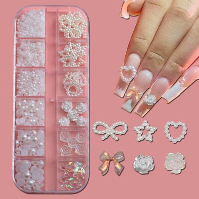 400PCS nokti biserni stereo ukrasi za nokte nokti s ravnim dnom DIY umjetnički ukrasi multi-style biserni nakit miješani trodimenzionalni