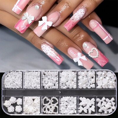 400PCS nokti biserni stereo ukrasi za nokte nokti s ravnim dnom DIY umjetnički ukrasi multi-style biserni nakit miješani trodimenzionalni