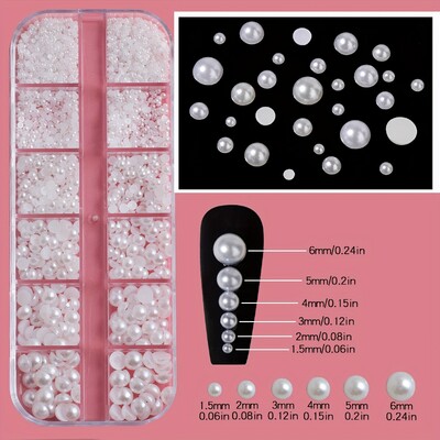 400PCS nokti biserni stereo ukrasi za nokte nokti s ravnim dnom DIY umjetnički ukrasi multi-style biserni nakit miješani trodimenzionalni