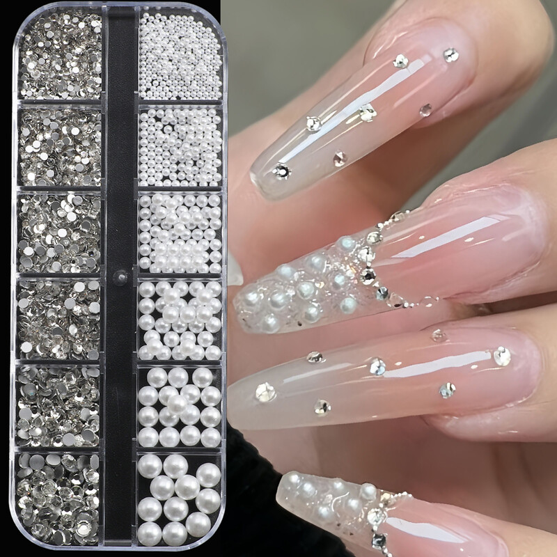 400PCS nokti biserni stereo ukrasi za nokte nokti s ravnim dnom DIY umjetnički ukrasi multi-style biserni nakit miješani trodimenzionalni