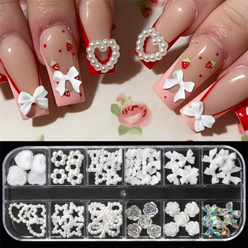 400PCS nokti biserni stereo ukrasi za nokte nokti s ravnim dnom DIY umjetnički ukrasi multi-style biserni nakit miješani trodimenzionalni