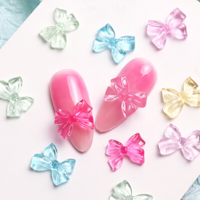 30 kom. Kawaii Aurora vrpca s mašnom za nokte Privjesci za nokte sa kamenčićima Dekoracija Sjajna prozirna mašna za nokte Dodaci za manikuru