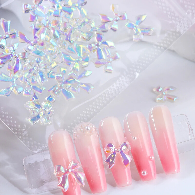 30 kom. Kawaii Aurora vrpca s mašnom za nokte Privjesci za nokte sa kamenčićima Dekoracija Sjajna prozirna mašna za nokte Dodaci za manikuru