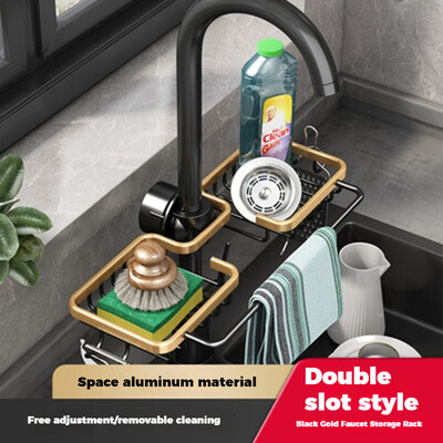 Ράφι οικιακής οργάνωσης κουζίνας Ράφι αποθήκευσης βρύσης Μαύρο χρυσό πανί κρεμαστό δοχείο αποστράγγισης Σφουγγάρι ράφι αποθήκευσης