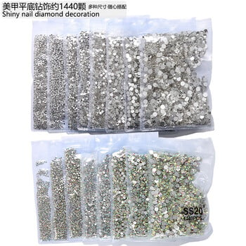 1440 τμχ Glitter Crystal AB/Clear Rhinestones SS3-SS20 Non Hotfix FlatBack Strass Ράψιμο/Ύφασμα/Διακοσμήσεις στρας για νύχια