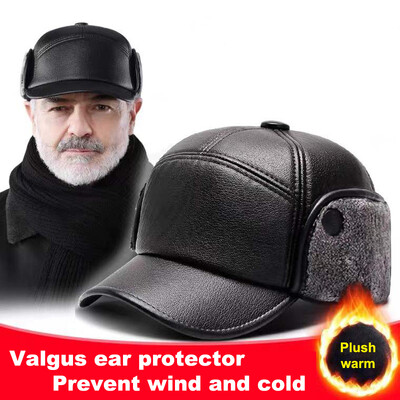 Idős Pu Sap Férfi Téli Apa Nagypapa Thermal Kalap Vastag Meleg Bőr Kalap Öreg Fülvédő sapka