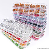 12Grids SS6-SS30 Μικτά στρας νυχιών γυαλιστερά διαφανή/χρυσό/ροζ/μπλε διαμάντι με επίπεδη πλάτη Πολύτιμοι λίθοι νυχιών Γυάλινες πέτρες Διακόσμηση νυχιών