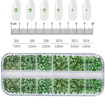 12Grids SS6-SS30 Μικτά στρας νυχιών γυαλιστερά διαφανή/χρυσό/ροζ/μπλε διαμάντι με επίπεδη πλάτη Πολύτιμοι λίθοι νυχιών Γυάλινες πέτρες Διακόσμηση νυχιών