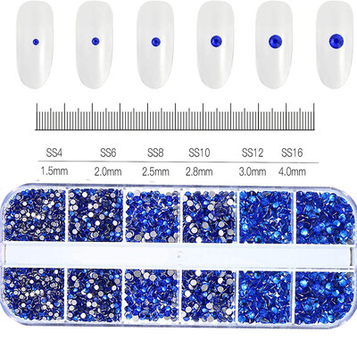 12Grids SS6-SS30 Μικτά στρας νυχιών γυαλιστερά διαφανή/χρυσό/ροζ/μπλε διαμάντι με επίπεδη πλάτη Πολύτιμοι λίθοι νυχιών Γυάλινες πέτρες Διακόσμηση νυχιών