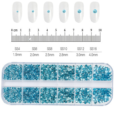 12Grids SS6-SS30 Μικτά στρας νυχιών γυαλιστερά διαφανή/χρυσό/ροζ/μπλε διαμάντι με επίπεδη πλάτη Πολύτιμοι λίθοι νυχιών Γυάλινες πέτρες Διακόσμηση νυχιών