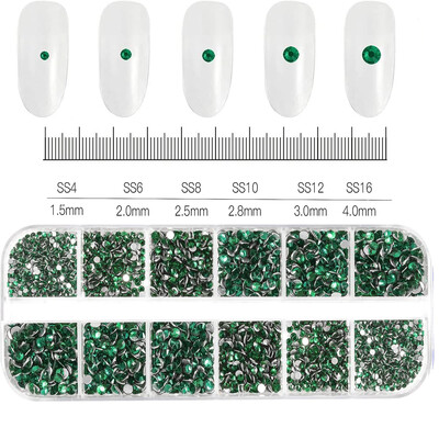 12Grids SS6-SS30 Μικτά στρας νυχιών γυαλιστερά διαφανή/χρυσό/ροζ/μπλε διαμάντι με επίπεδη πλάτη Πολύτιμοι λίθοι νυχιών Γυάλινες πέτρες Διακόσμηση νυχιών