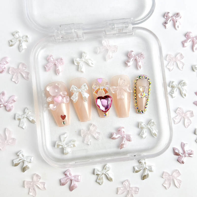 30PCS Pearl Cluster Bow Nail Art Charms Pribor Pink White Bowknot Dodaci Materijali Dekoracija za manikuru Dijelovi za ukrašavanje noktiju