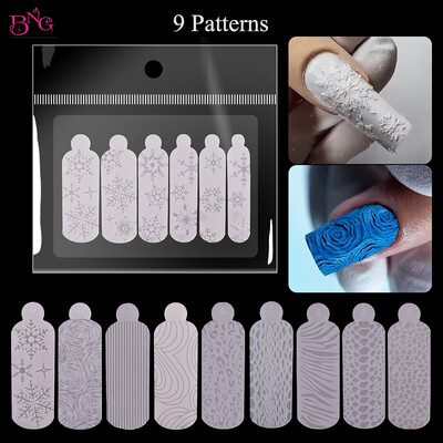 BNG 12Pcs Rose Snowflakes Καλούπια σιλικόνης για νύχια διπλής μορφής Creating Relief Design Καλούπι νυχιών Αυτοκόλλητο Επαναχρησιμοποιήσιμα μαξιλάρια