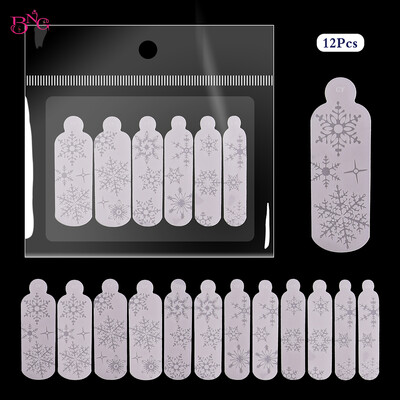 BNG 12Pcs Rose Snowflakes Silikonski kalupi za nokte dvostrukog oblika Stvaranje reljefnog dizajna Kalup za nokte Silikonska naljepnica Jastučići za višekratnu upotrebu