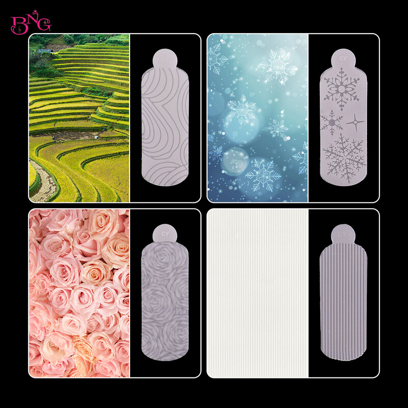 BNG 12Pcs Rose Snowflakes Silikonski kalupi za nokte dvostrukog oblika Stvaranje reljefnog dizajna Kalup za nokte Silikonska naljepnica Jastučići za višekratnu upotrebu