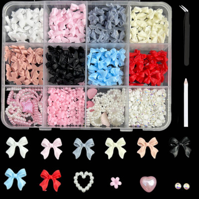 Μικτό ακρυλικό παπιγιόν τρισδιάστατα διακοσμητικά νυχιών λουλουδάτα ρητίνη Γούρια Χρυσές χάντρες Χαβιάρι μαργαριτάρι Μικτά στρας Αξεσουάρ σε κουτί