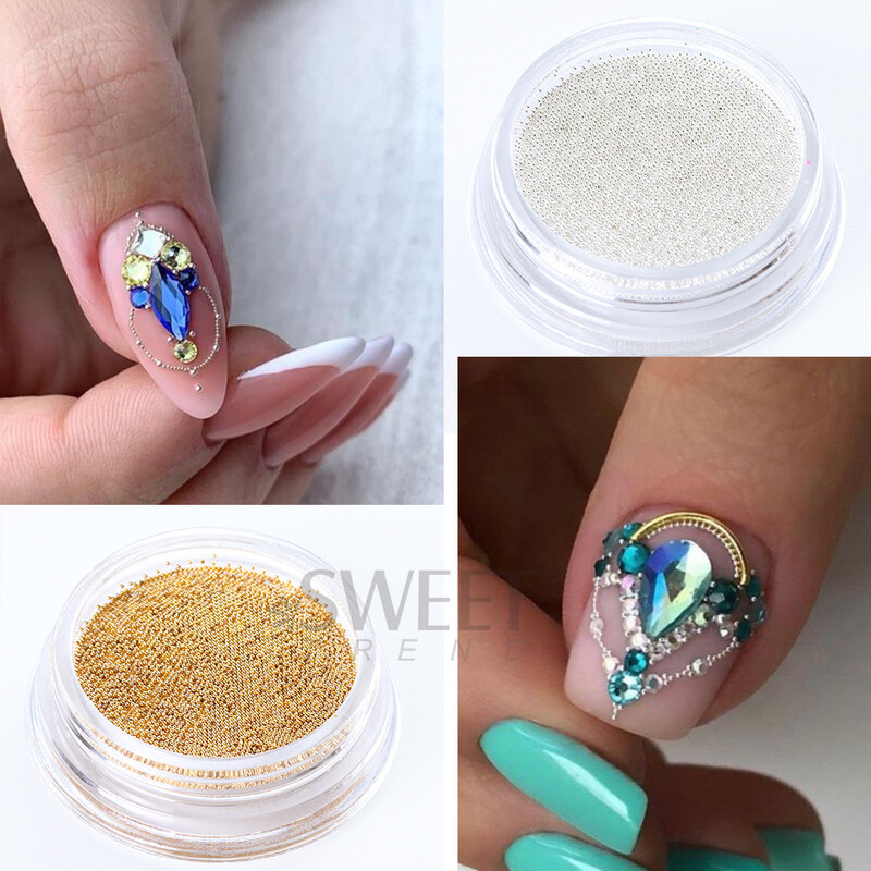 Male mikro perle od nehrđajućeg čelika 0,4 mm za ukrašavanje noktiju, metalne Y2K nokte s klinovima, perle od kavijara, srebrno zlatno sivi pribor