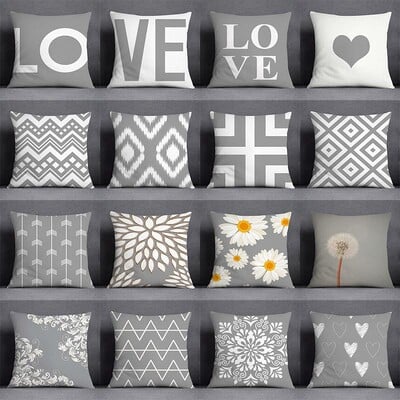 Gray Low White Flower Pattern Home Decoration Pillowcase Square   Office  Cushion Cover