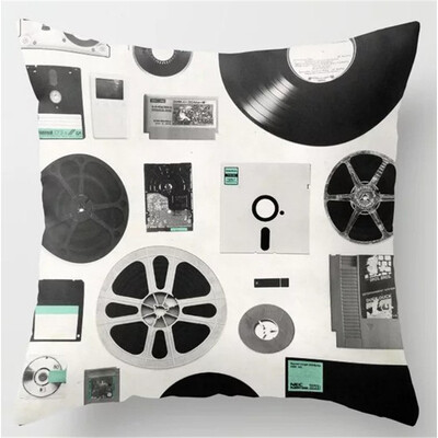 Ρετρό Speaker Piano Rock Μαύρο Λευκό Κάλυμμα Μαξιλαριού Καναπέ Μαξιλάρι Μουσικής Pop Band