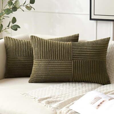 Brown Throw Pillow Covers 12x20 Inches Rectangular Cushion Cases Patchwork Textured Striped Corduroy Throw Pillowcase for Couch