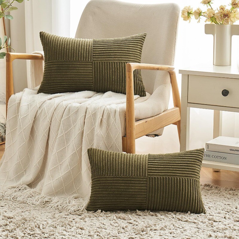 Smeđe navlake za jastuke 12x20 inča Pravokutne jastučnice Patchwork teksturirana prugasta samtasta jastučnica za kauč