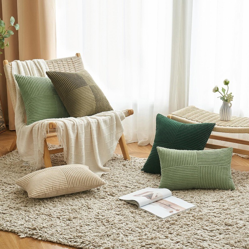 Smeđe navlake za jastuke 12x20 inča Pravokutne jastučnice Patchwork teksturirana prugasta samtasta jastučnica za kauč