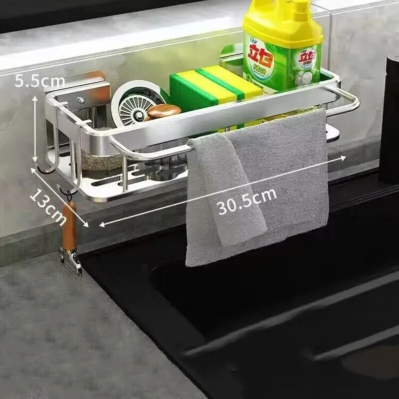 1 kom Kuhinjski aluminijski odvodni stalak Polica Košara Organizator Kuhinjski dodaci Spužva za pohranu Držač slavine Ocjeđivač za sapun 1 kom K