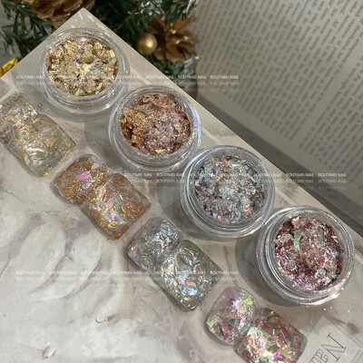 Nagu pārslas Glitter zelta folijas rožu zelta nagu mākslas sudraba vara folijas sequins lapu pārslas neregulāras Paillette manikīra dekoru nagi