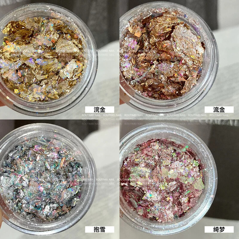 Pahuljice za nokte Svjetlucave zlatne folije Rose Gold Nail Art Srebrna bakrena folija Šljokice Leaf Lake Nepravilan Paillette Manicure Decor nails