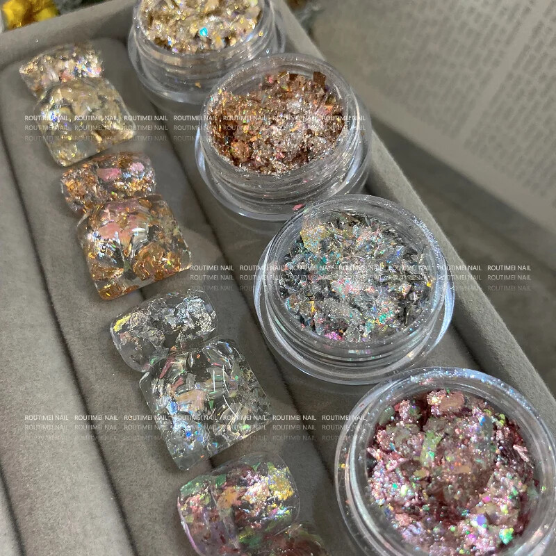 Pahuljice za nokte Svjetlucave zlatne folije Rose Gold Nail Art Srebrna bakrena folija Šljokice Leaf Lake Nepravilan Paillette Manicure Decor nails