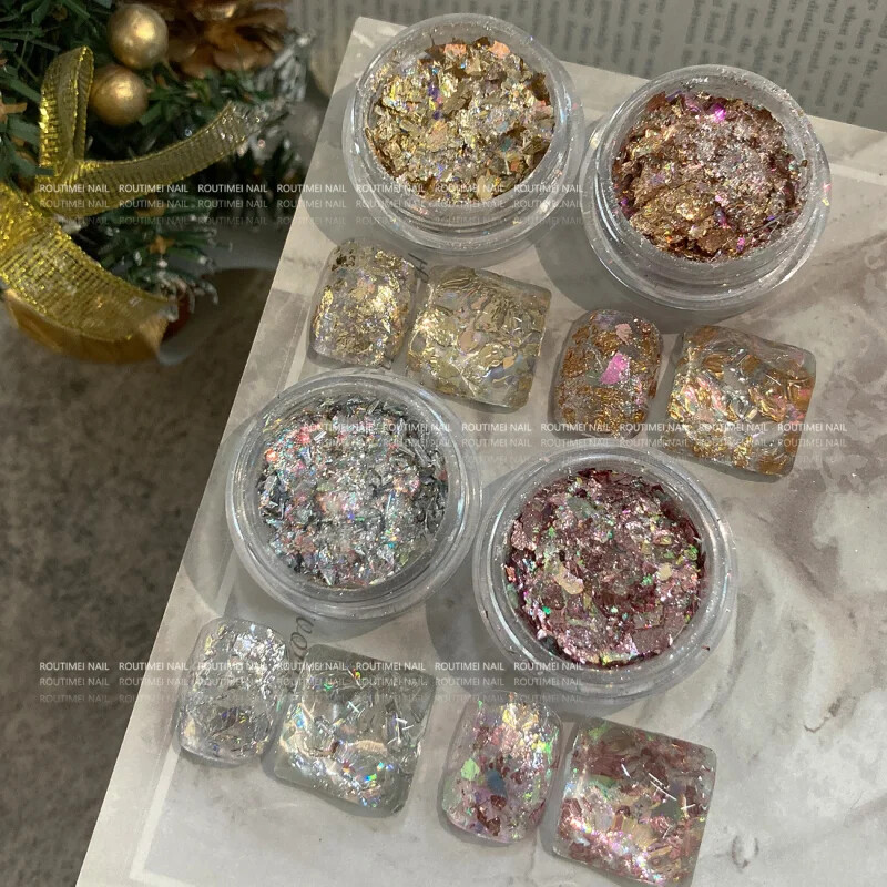 Pahuljice za nokte Svjetlucave zlatne folije Rose Gold Nail Art Srebrna bakrena folija Šljokice Leaf Lake Nepravilan Paillette Manicure Decor nails